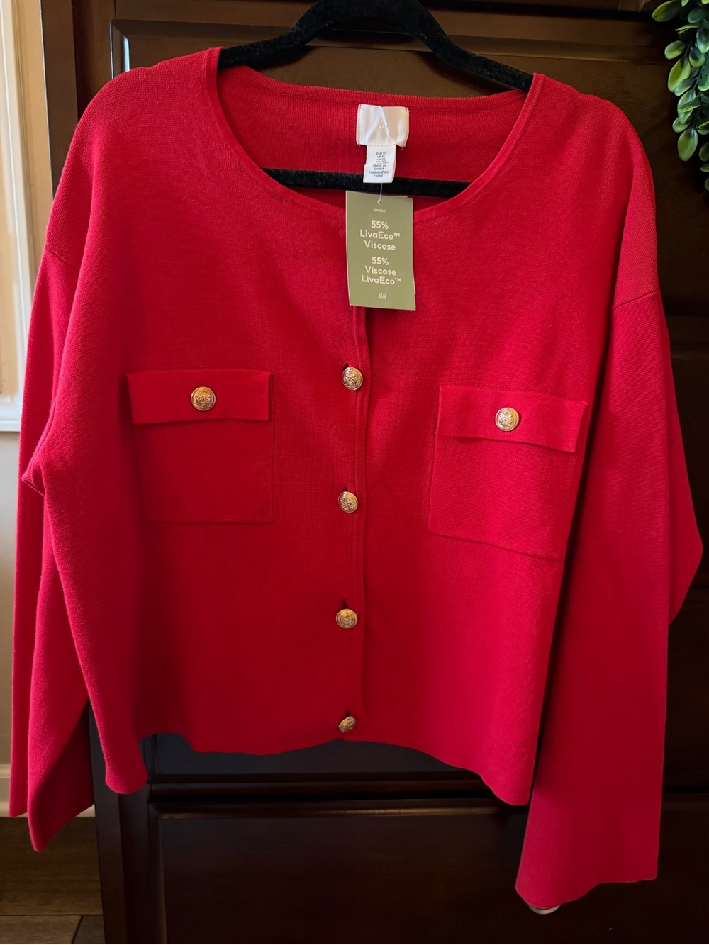 H&M Red Gold-Button Pocket Blazer Jacket